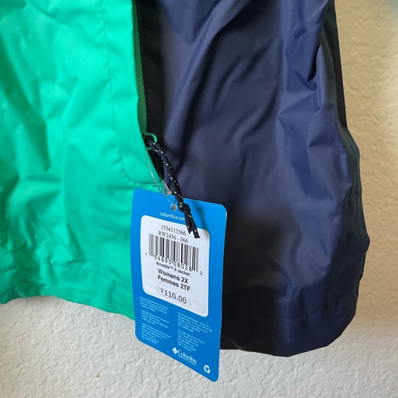 Columbia Arcadia II Plus Size Emerald and Midnight Blue Jacket | 2XL Raincoat - Picture 3 of 15